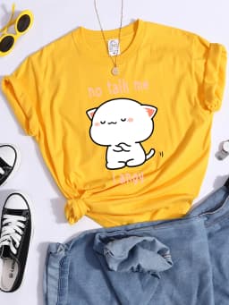 No Talk Me I Angy Arrogant Cat Kawaii T Shirt Womens Fashion Street Crop Top Hip Hop Cool Clothes Summer Casual Women T-Shirt