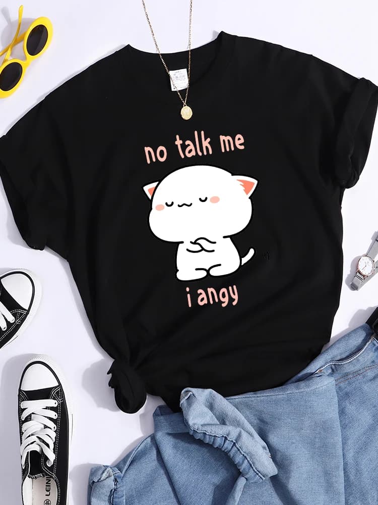 No Talk Me I Angy Arrogant Cat Kawaii T Shirt Womens Fashion Street Crop Top Hip Hop Cool Clothes Summer Casual Women T-Shirt