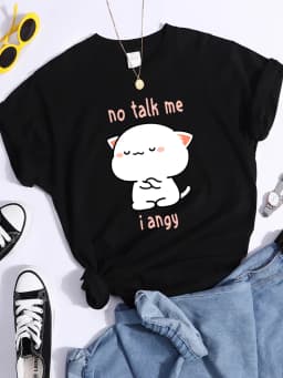 No Talk Me I Angy Arrogant Cat Kawaii T Shirt Womens Fashion Street Crop Top Hip Hop Cool Clothes Summer Casual Women T-Shirt