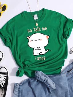 No Talk Me I Angy Arrogant Cat Kawaii T Shirt Womens Fashion Street Crop Top Hip Hop Cool Clothes Summer Casual Women T-Shirt