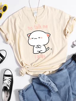No Talk Me I Angy Arrogant Cat Kawaii T Shirt Womens Fashion Street Crop Top Hip Hop Cool Clothes Summer Casual Women T-Shirt