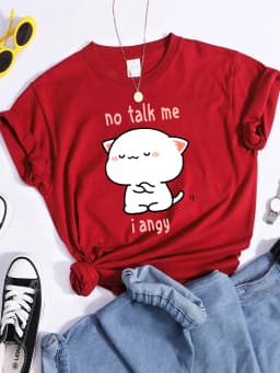No Talk Me I Angy Arrogant Cat Kawaii T Shirt Womens Fashion Street Crop Top Hip Hop Cool Clothes Summer Casual Women T-Shirt