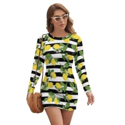 Vintage Striped Print Dress Long Sleeve Black White Vertical Stripes Night Club Dresses Autumn Lady Street Fashion Bodycon Dress