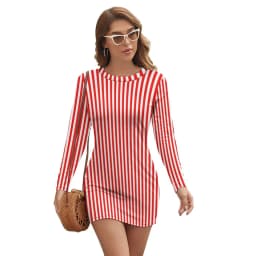 Vintage Striped Print Dress Long Sleeve Black White Vertical Stripes Night Club Dresses Autumn Lady Street Fashion Bodycon Dress