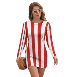 Vintage Striped Print Dress Long Sleeve Black White Vertical Stripes Night Club Dresses Autumn Lady Street Fashion Bodycon Dress