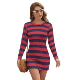 Vintage Striped Print Dress Long Sleeve Black White Vertical Stripes Night Club Dresses Autumn Lady Street Fashion Bodycon Dress