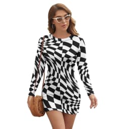 Vintage Striped Print Dress Long Sleeve Black White Vertical Stripes Night Club Dresses Autumn Lady Street Fashion Bodycon Dress