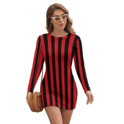Vintage Striped Print Dress Long Sleeve Black White Vertical Stripes Night Club Dresses Autumn Lady Street Fashion Bodycon Dress