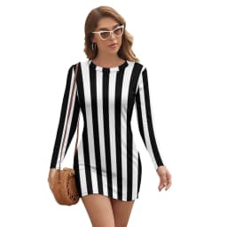 Vintage Striped Print Dress Long Sleeve Black White Vertical Stripes Night Club Dresses Autumn Lady Street Fashion Bodycon Dress