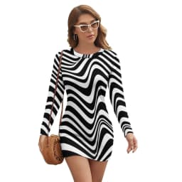 Vintage Striped Print Dress Long Sleeve Black White Vertical Stripes Night Club Dresses Autumn Lady Street Fashion Bodycon Dress