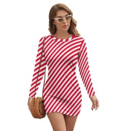 Vintage Striped Print Dress Long Sleeve Black White Vertical Stripes Night Club Dresses Autumn Lady Street Fashion Bodycon Dress