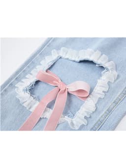 Blue Ripped Vintage Woman's Jeans Streetwear Harajuku High Waist Lace Up Pants Summer Fashion Straight Denim Trousers Ladies