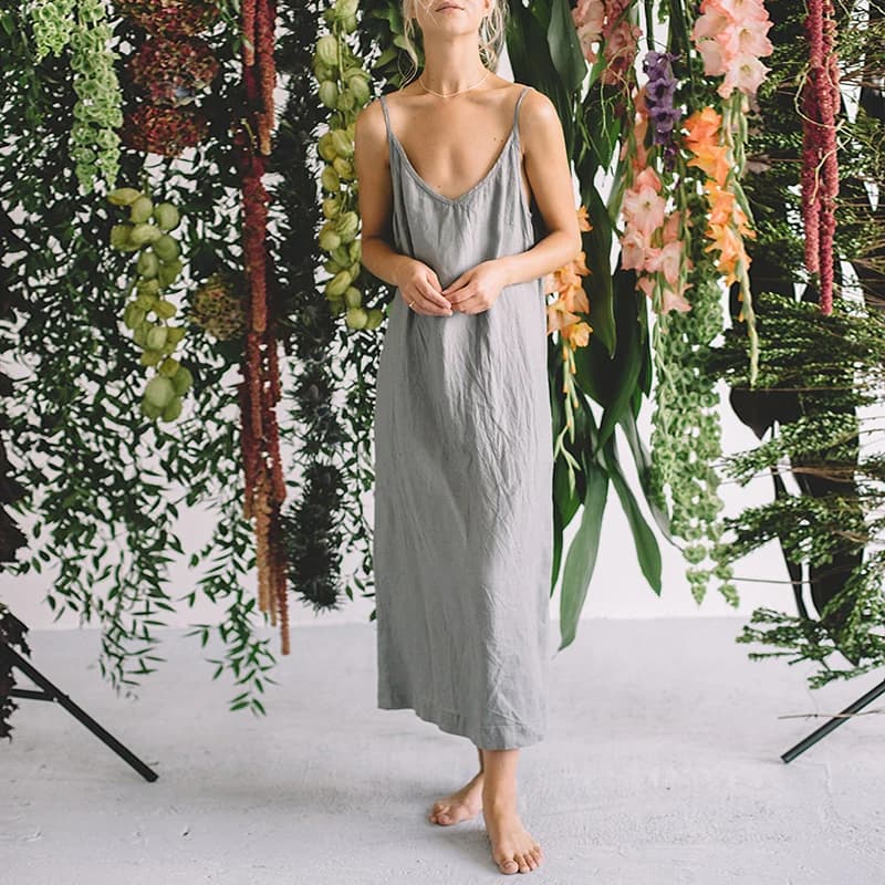Casual Loose Cotton Linen Women'S Dresses 2026 Summer Sexy Spaghetti Strap Sleeveless Harajuku Long Midi Party Club Dress