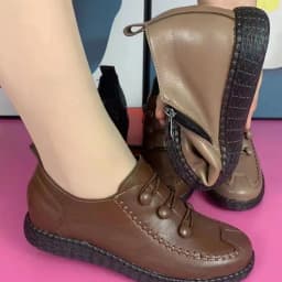 Mother Fashion Artificial Leather Flat Shoes Handmade Low Heels Women Antiskid Loafers Woman Flats
