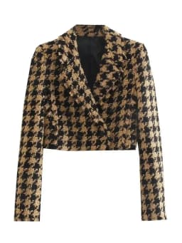xikom 2021 Tweed Summer Women Two-piece Set Vintage Plaid long Sleeve short Blazer coat Female Slim High Waist Skirt Suits