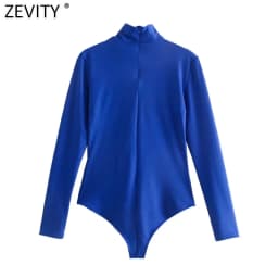 Zevity New Women Sexy Knotted Hollow Out Design Solid Blue Color Slim Bodysuits Lady Chic High Street Back Zipper Rompers LS9798