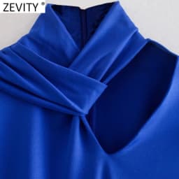Zevity New Women Sexy Knotted Hollow Out Design Solid Blue Color Slim Bodysuits Lady Chic High Street Back Zipper Rompers LS9798