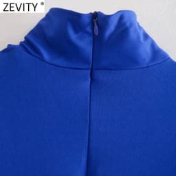 Zevity New Women Sexy Knotted Hollow Out Design Solid Blue Color Slim Bodysuits Lady Chic High Street Back Zipper Rompers LS9798