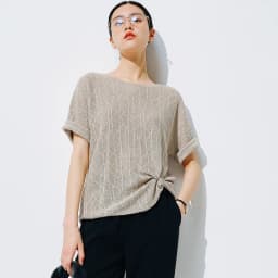 European station summer ice silk pleated short sleeve T-shirt women's round collar loose versatile solid color knit top