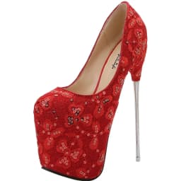 Crossdresser Red 19cm Ultra High Metal Thin Heels Cosplay Lace Bling Pumps Wedding Shoes Woman Steel Pipe Dance Stilettos