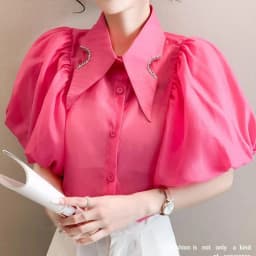 Summer Women's Tops Diamond Point Collar Lantern Short Sleeve White Shirt Korean Fashion Designer Women's Clothing Office