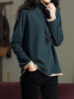 Amax luluE 2025 Turtleneck Loose Long Sleeve Tee Shirt Women Casual Green Tops Female Clothes Solid Color Basic Winter T-shirts