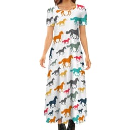 Colorful Horse Art Dress Lady's Secret Horses Racing Kawaii Maxi Dress Street Wear Bohemia Long Dresses Pattern Oversize Vestido