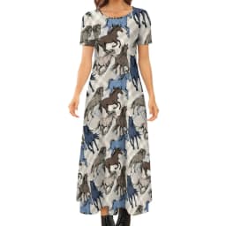 Colorful Horse Art Dress Lady's Secret Horses Racing Kawaii Maxi Dress Street Wear Bohemia Long Dresses Pattern Oversize Vestido