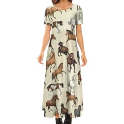 Colorful Horse Art Dress Lady's Secret Horses Racing Kawaii Maxi Dress Street Wear Bohemia Long Dresses Pattern Oversize Vestido