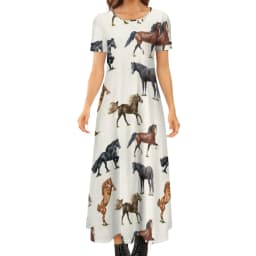 Colorful Horse Art Dress Lady's Secret Horses Racing Kawaii Maxi Dress Street Wear Bohemia Long Dresses Pattern Oversize Vestido