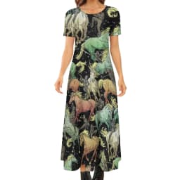 Colorful Horse Art Dress Lady's Secret Horses Racing Kawaii Maxi Dress Street Wear Bohemia Long Dresses Pattern Oversize Vestido