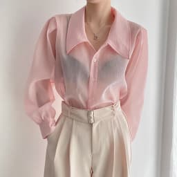 Clothland Women Sweet Transparent Organza Blouse Long Sleeve Pink Black Shorts Female Chic Casual Tops Blusa LA448