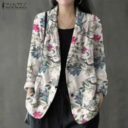 Elegant Women Printed Blazer Casual Single Button Blouse 2023 ZANZEA Autumn Coats Long Sleeve Bohemian Floral Jackets Oversized