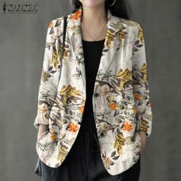 Elegant Women Printed Blazer Casual Single Button Blouse 2023 ZANZEA Autumn Coats Long Sleeve Bohemian Floral Jackets Oversized