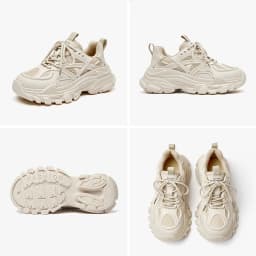 BeauToday Chunky Sneakers Women Synthetic Leather Mesh Patchwork Round Toe Lace-Up Thick Sole Ladies Sports Shoes Handmade 29448