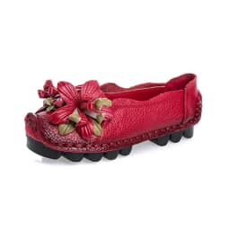 Vintage Real Leather Ballet Flats Shoes Women's Loafers Anti Skid Blue Moccasins Ladies Waterproof Driving Shoes Big Size 42