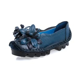 Vintage Real Leather Ballet Flats Shoes Women's Loafers Anti Skid Blue Moccasins Ladies Waterproof Driving Shoes Big Size 42