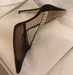 Bling Banked Crystal Strap wedding Pumps Thin Heels Claret-red Velvet Mesh Pointed Toe Woman Side Cutout Banquet High Heel Shoes