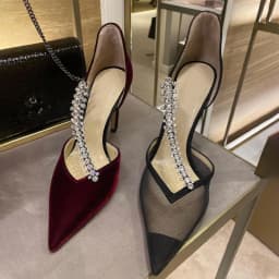 Bling Banked Crystal Strap wedding Pumps Thin Heels Claret-red Velvet Mesh Pointed Toe Woman Side Cutout Banquet High Heel Shoes