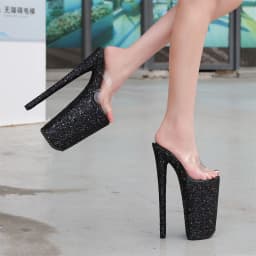26CM Sequins Platform Super High Heels Sandals Stiletto Ladies Transparent Models Shoes Slippers Summer Nightclub Women's Pumps