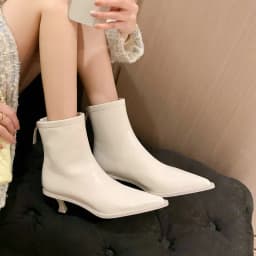 QUTAA 2023 Women Ankle Boots Autumn Winter Office Lady Dress Pointed Toe Thin High Heel Genuine Leather Shoes Woman Size 34-39