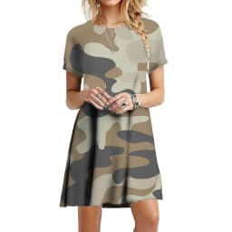 Military Camouflage Dresses For Women 2023 Summer Print Short Sleeve A-Line Dress Loose Casual Oversized Mini Clothing Vestidos