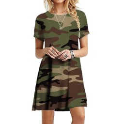 Military Camouflage Dresses For Women 2023 Summer Print Short Sleeve A-Line Dress Loose Casual Oversized Mini Clothing Vestidos