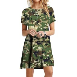 Military Camouflage Dresses For Women 2023 Summer Print Short Sleeve A-Line Dress Loose Casual Oversized Mini Clothing Vestidos