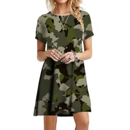 Military Camouflage Dresses For Women 2023 Summer Print Short Sleeve A-Line Dress Loose Casual Oversized Mini Clothing Vestidos