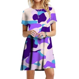 Military Camouflage Dresses For Women 2023 Summer Print Short Sleeve A-Line Dress Loose Casual Oversized Mini Clothing Vestidos