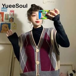 Vintage Cardigan 2025 New Printed Sleeveless Single Breasted Oversized Knitted Vest Women Casual Streetwear Womens Sweater