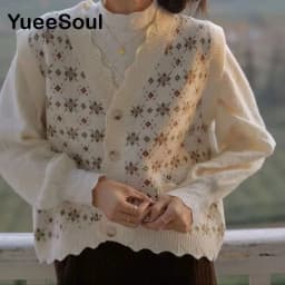 Vintage Cardigan 2025 New Printed Sleeveless Single Breasted Oversized Knitted Vest Women Casual Streetwear Womens Sweater