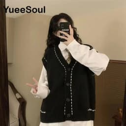 Vintage Cardigan 2025 New Printed Sleeveless Single Breasted Oversized Knitted Vest Women Casual Streetwear Womens Sweater