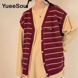 Vintage Cardigan 2025 New Printed Sleeveless Single Breasted Oversized Knitted Vest Women Casual Streetwear Womens Sweater